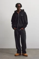 versized Sweat Jacket Washed Black گ